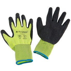 Global Industrial Crinkle Latex Coated Gloves, X-Large, Hi-Viz Lime/Black - Pkg Qty 12