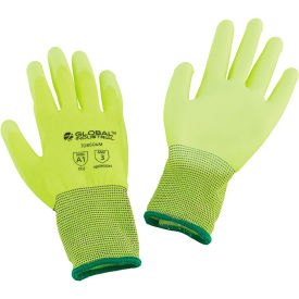 Global Industrial Flat Polyurethane Coated Gloves, Medium, Hi-Viz Lime - Pkg Qty 12