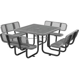Global Industrial 46" Square Picnic Table with Backrests, Expanded Metal, Gray