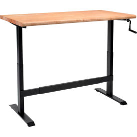 Global Industrial Hand-Crank Adjustable Height Workbench, Maple Safety Edge, 60"W x 30"D