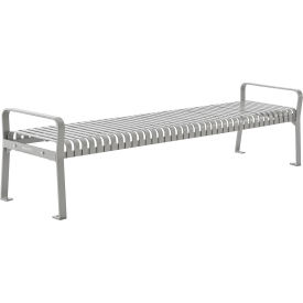 Global Industrial 8 ft. Outdoor Park Bench without Back, Steel Slat, Gray, Unassembled