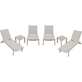 Global Industrial Outdoor Table Set, 2 Aluminum Slatted Side Tables & 4 Chaise Lounge Chairs, Tan