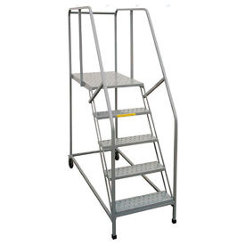 OPEN-BOX/USED 5 Step Steel Rolling Ladder, 42" Handrails, Perf Treads, 24"W, 500 Lb Cap - CLEARANCE