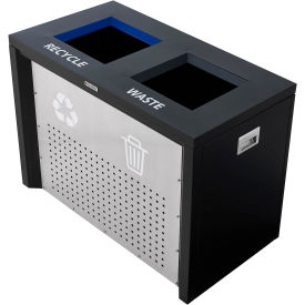 Global Industrial Two-Stream Recycling & Trash Station 72 Gallon, Black