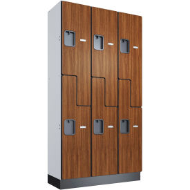 Global Industrial 2-Tier 6 Door Wood Locker, 36"W x 15"D x 72"H, Cherry, Unassembled