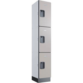 Global Industrial 3-Tier 3 Door Wood Locker, 12"W x 15"D x 72"H, Gray, Unassembled