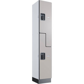 Global Industrial 2-Tier 2 Door Digital Wood Locker, 12"W x 15"D x 72"H, Gray, Unassembled