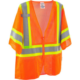 Global Industrial Class 3 Hi-Vis Safety Vest, 4 Pockets, Mesh, Orange, L/XL