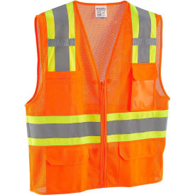 Global Industrial Class 2 Hi-Vis Safety Vest, 6 Pockets, Two-Tone, Mesh, Orange, 2XL/3XL