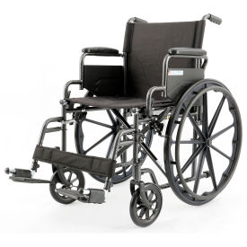 Global Industrial Wheelchair, 20"W Seat, Flip Back Arms, Swing-Away Footrests, Black