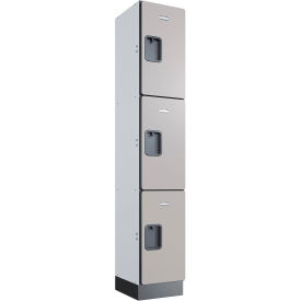 Global Industrial 3-Tier 3 Door Wood Locker, 12"W x 15"D x 72"H, Gray, Assembled