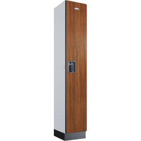 Global Industrial 1-Tier 1 Door Digital Wood Locker, 12"W x 15"D x 72"H, Cherry, Assembled