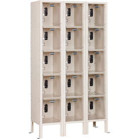 Global Industrial 5-Tier 15 Door Clear View Locker, Digital Lock, 36"Wx12"Dx66"H, Tan, Unassembled