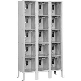 Global Industrial 5-Tier 15 Door Clear View Locker, Digital Lock, 36"Wx12"Dx 66"H, Gray, Assembled