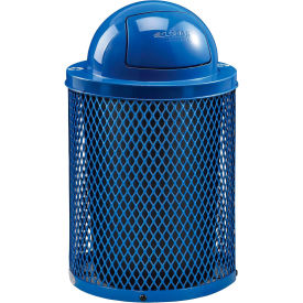Global Industrial Outdoor Diamond Steel Recycling Trash Can with Dome Lid, 36 Gallon, Blue