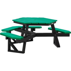 Global Industrial Outdoor 46" ADA Hexagon Picnic Table, Recycled Plastic, Green
