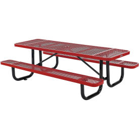 Global Industrial 8'L Rectangular Picnic Table, Expanded Metal, Red