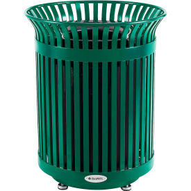 Global Industrial Outdoor Extra Heavy-Duty Slatted Steel Trash Can, 36 Gallon, 34"H, Green
