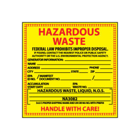 Hazardous Waste Vinyl Labels - For Liquids, 6" x 6"
