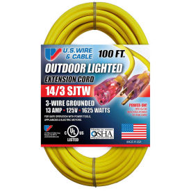 U.S. Wire 73100 Yellow Temp-Flex Lighted Plug Cord Three Conductor , 100 Ft., 14/3 Ga., 300V, 13A