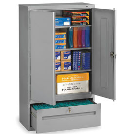 Tennsco Combination Shelf Drawer Cabinet, 36x18x66 1 Drawer, 2 Shelf , Medium Grey